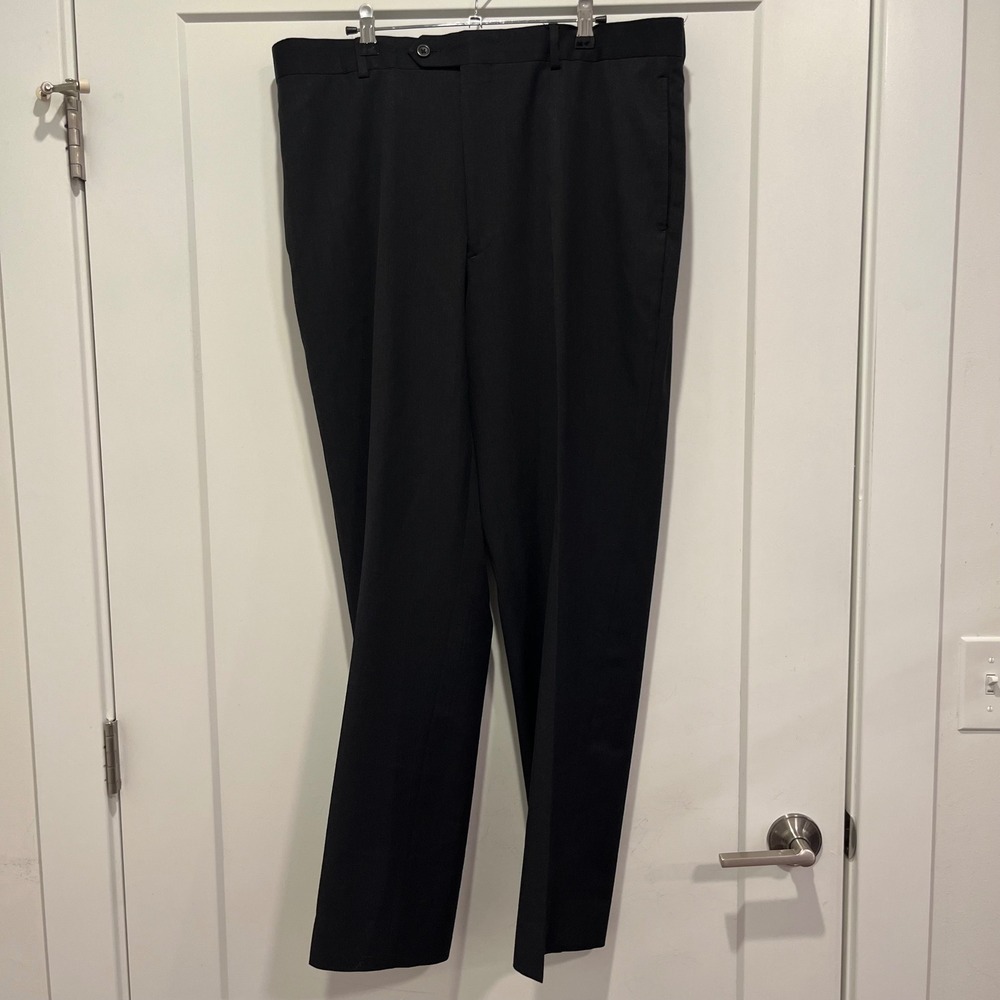 Pronto Uomo Mens 38 Black 100% Wool Flat Front Dress Pants Trousers 4414